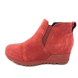 Sorel Evie Warp Red Suede Wedge Ankle Boots 8